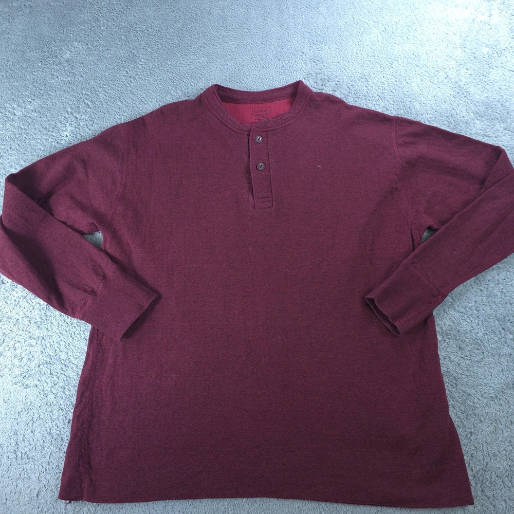 LL Bean Shirt Mens XL Red Long Sleeve Henley Cotton Jersey Traditional Fit